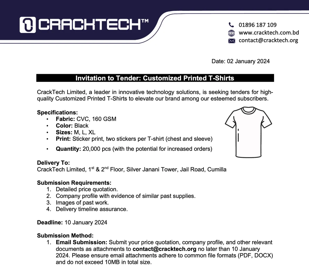 Invitation to Tender: Customized Printed T-Shirts